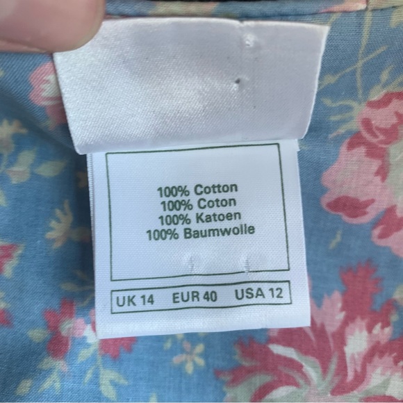 Vintage Laura Ashley Size 14 Cotton Tea Dress Button Front Blue Cornflower Pink - Picture 13 of 13